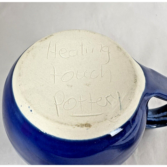 Mug Coffee Tea Healing Touch Pottery Mavin Blue Drips Glazed Jasper Stone - Picture 6 of 8